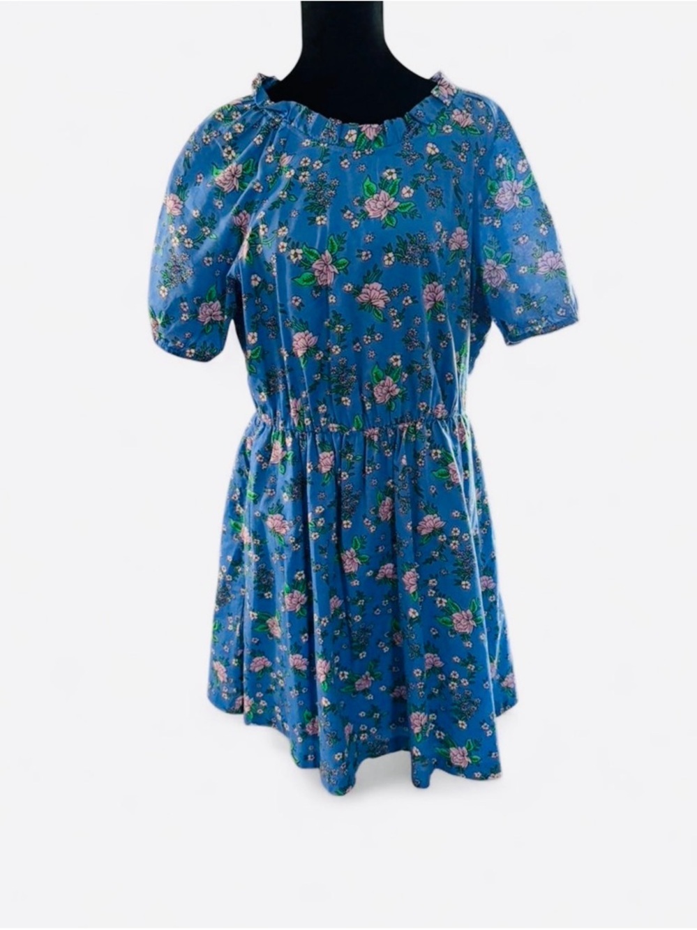 J.Crew Blue Floral Puff Sleeve Dress Size 10 Tie Back Mini Cottagecore - Picture 3 of 6